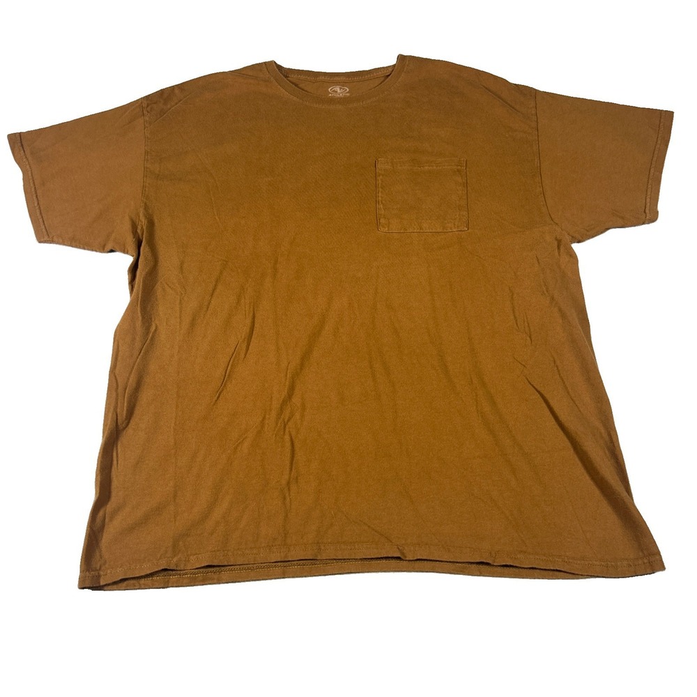 Athletic Mens T-Shirt XL Brown Cotton Short Sleeve Pocket Tee Solid Round Neck